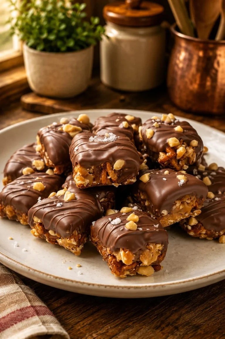 Delicious no-bake peanut butter pretzel clusters ready to enjoy.