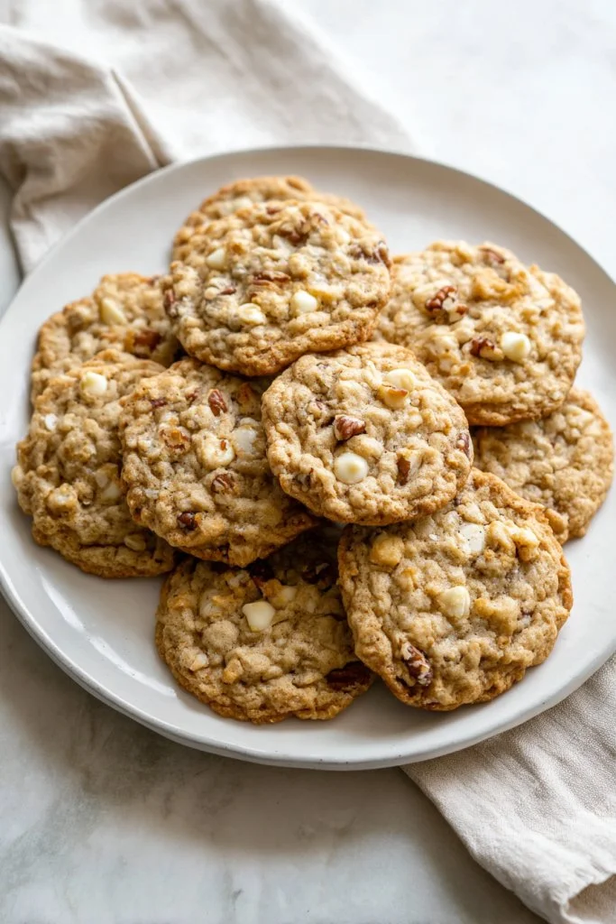 Freshly baked Oatmeal Chocolate Chip Cookies on a cooling rack