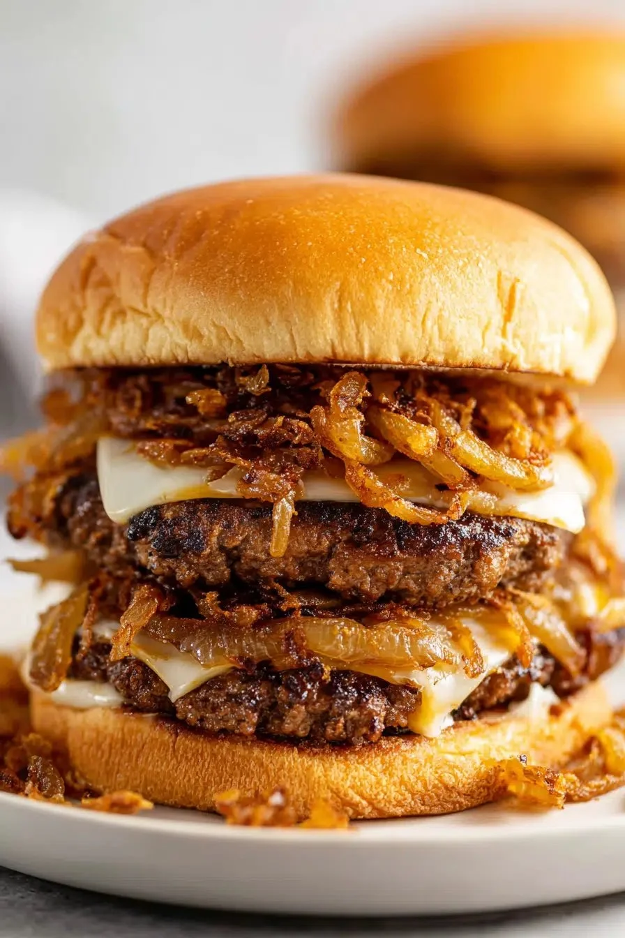 Delicious Oklahoma fried onion burger topped with crispy onions