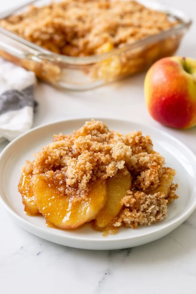 Old-fashioned 4-ingredient apple bake served in a dish