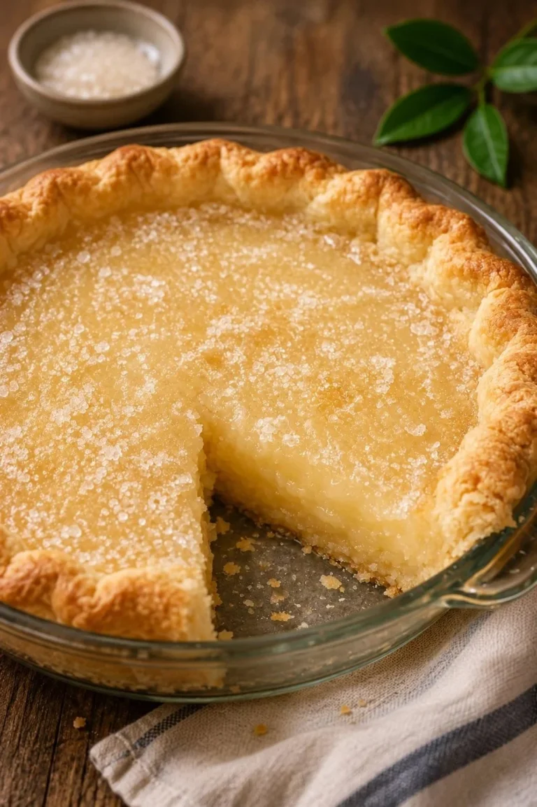 Old-fashioned sugar cream pie with a golden crust and creamy filling