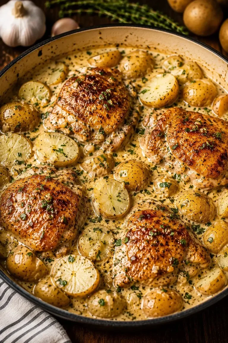 One-Pot Garlic Butter Chicken served with Creamy Herb Potatoes