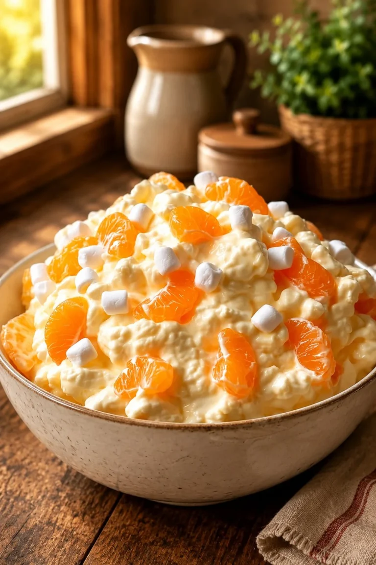 A vibrant Orange Dreamsicle Salad featuring fresh oranges, creamy dressing, and a colorful presentation.