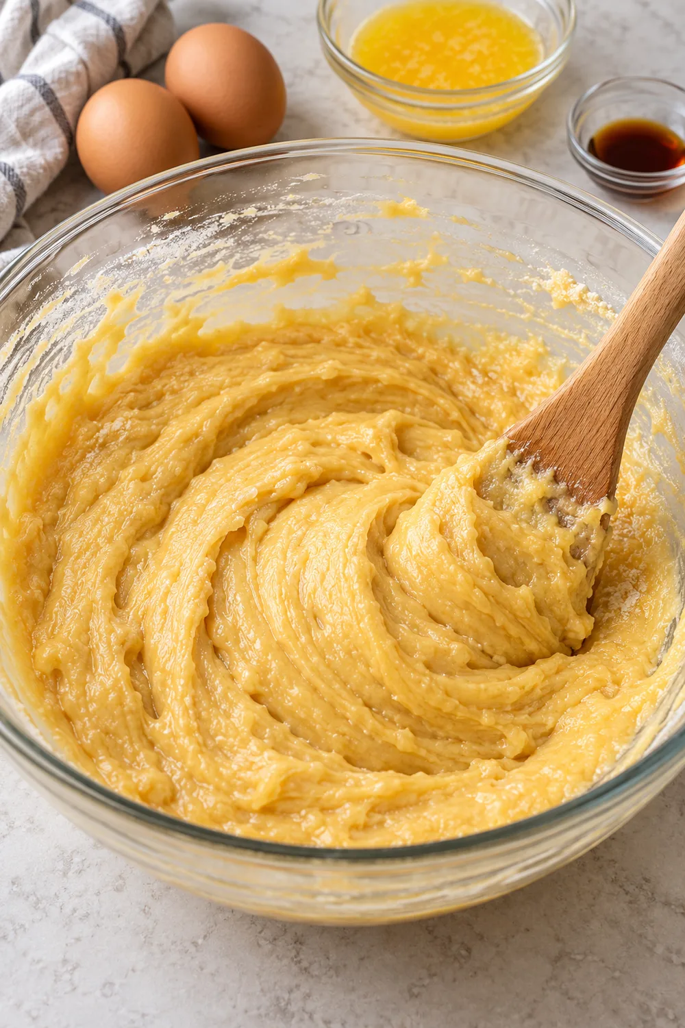 Thick yellow cake mix batter for orange slice blondies in a mixing bowl