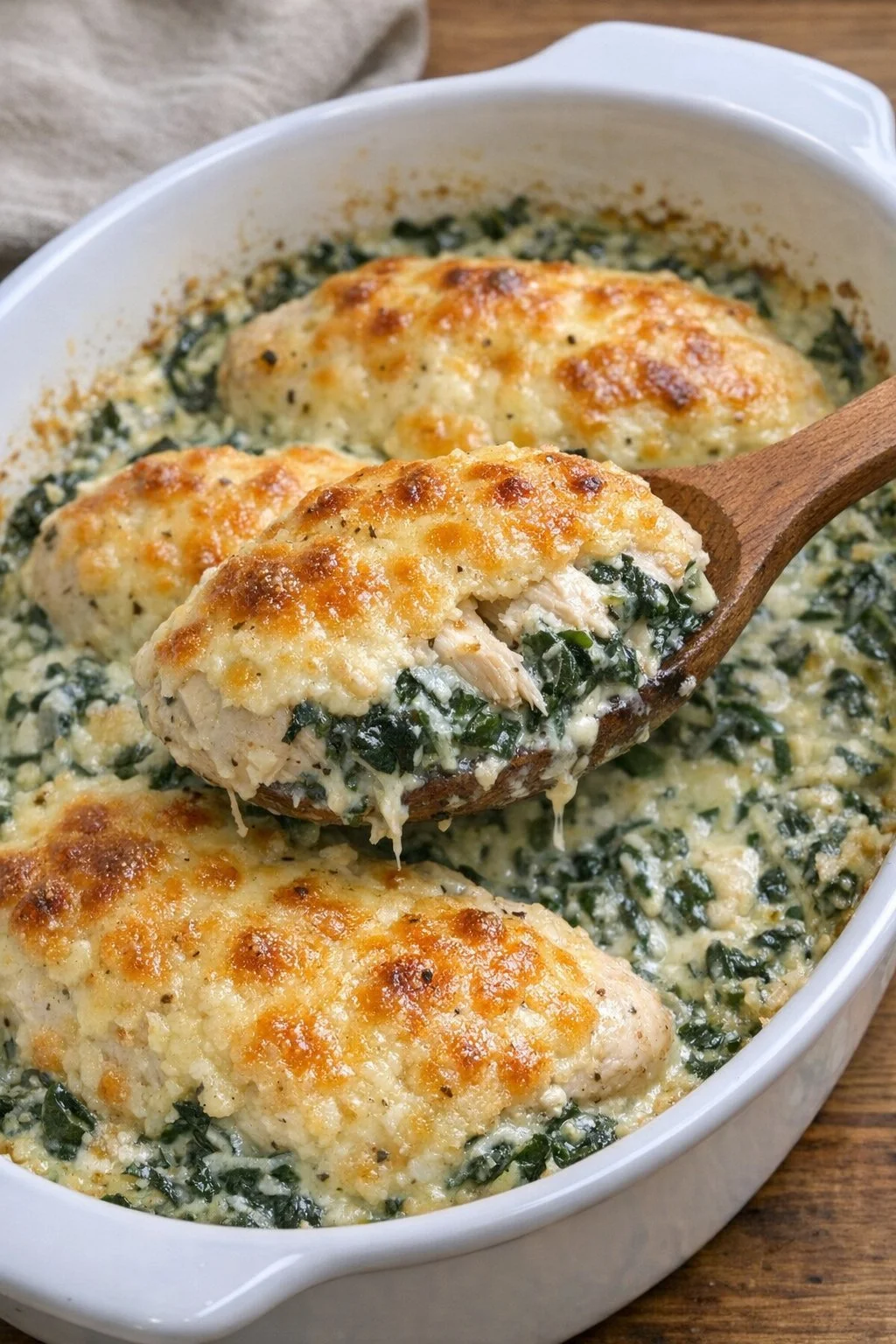 Oven baked chicken florentine casserole with three ingredients
