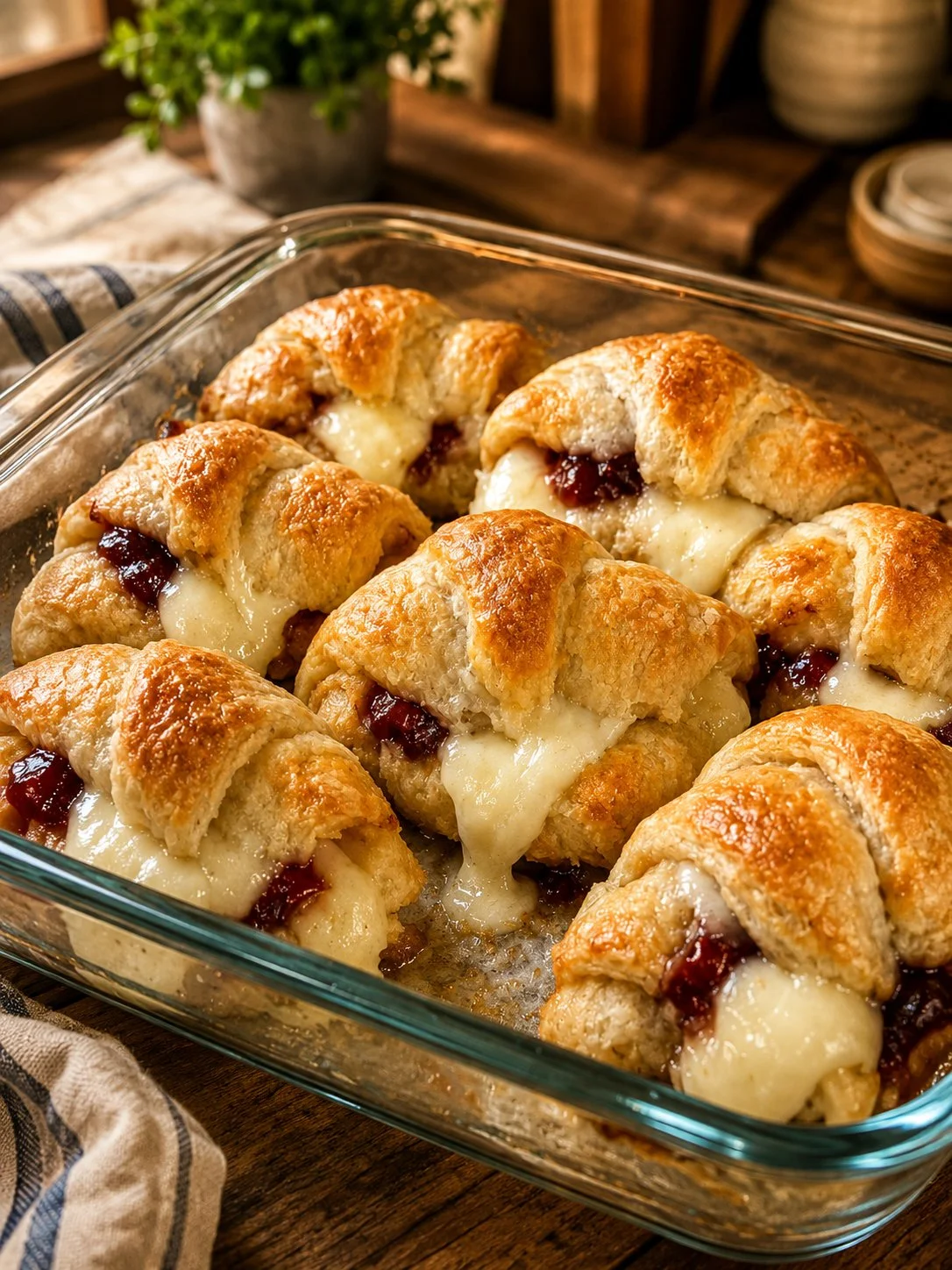 Oven baked Crescent Brie Bites with golden pastry and melted cheese