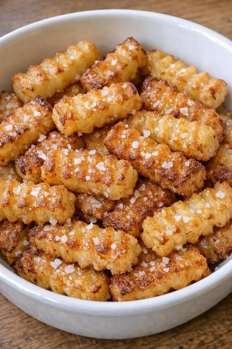Plate of oven baked crispy potato crinkles served as a snack.