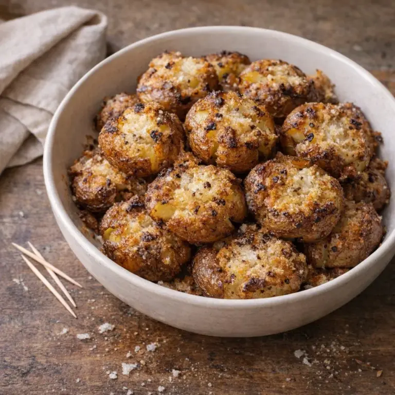 Oven baked parmesan smashed potatoes topped with cheese and herbs