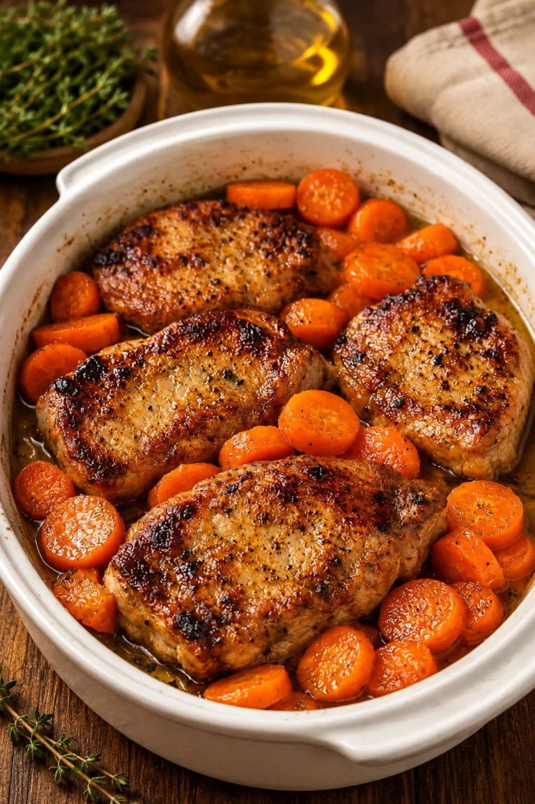 Simple oven baked pork chops with canned carrots recipe
