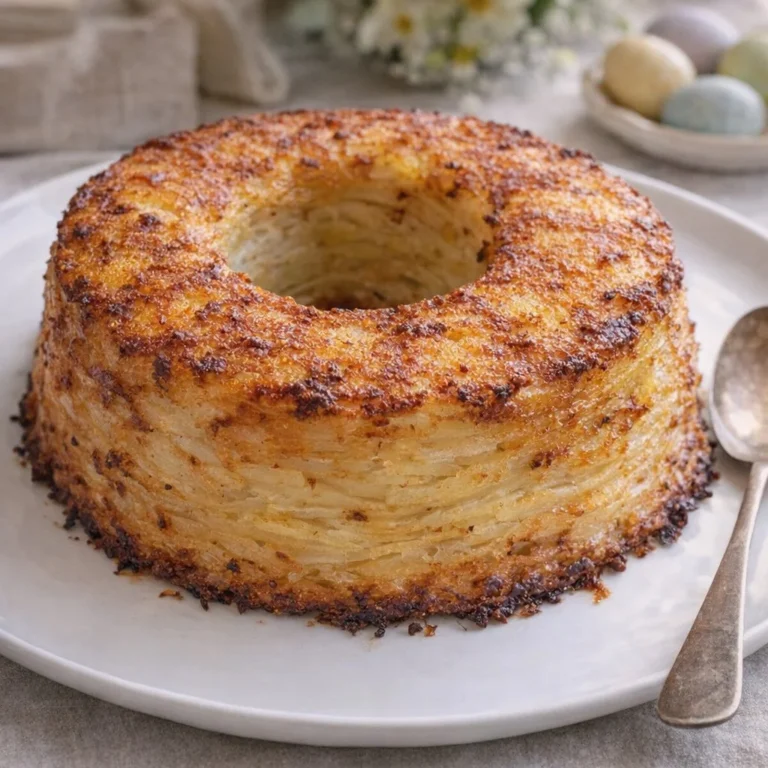 Delicious oven-baked potato ring mold with three ingredients, ready to serve.