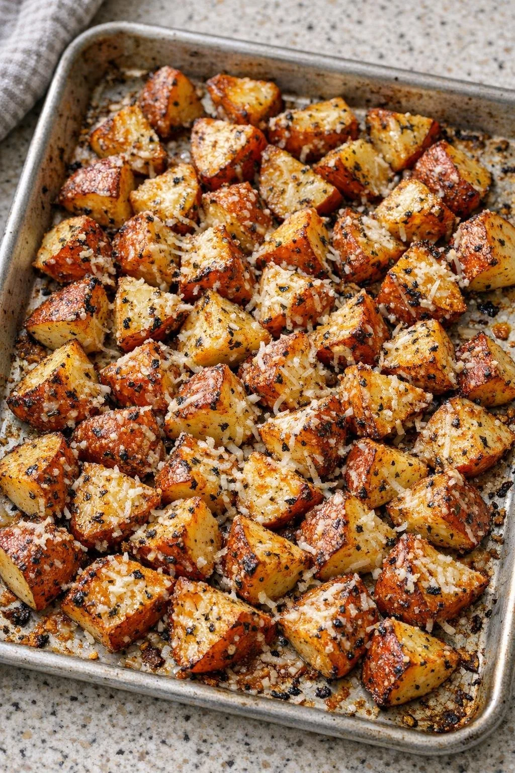 Oven Baked 3-Ingredient Zesty Italian Potato Bake with golden cheese topping