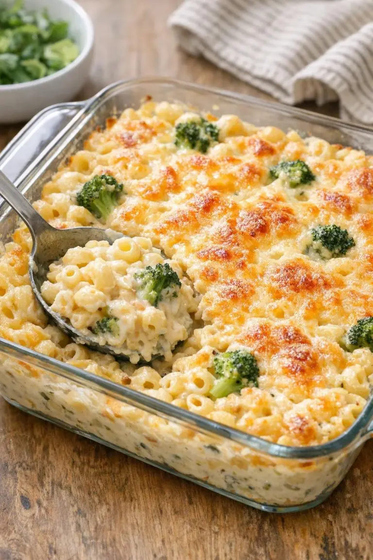 Oven baked 4-ingredient Amish cream of broccoli soup with macaroni