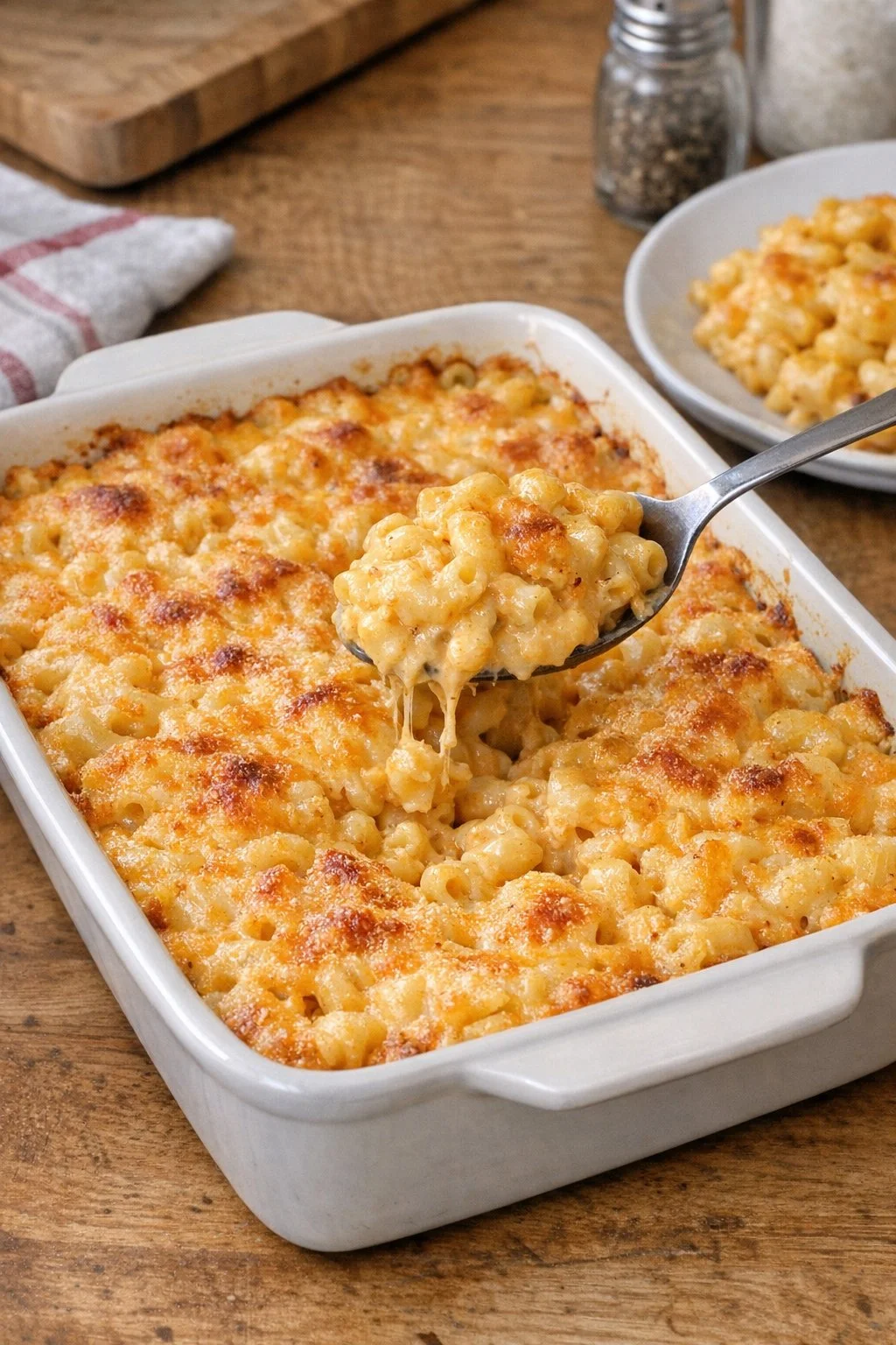 Oven baked Amish Fiesta Nacho Cheese Macaroni with cheese and toppings
