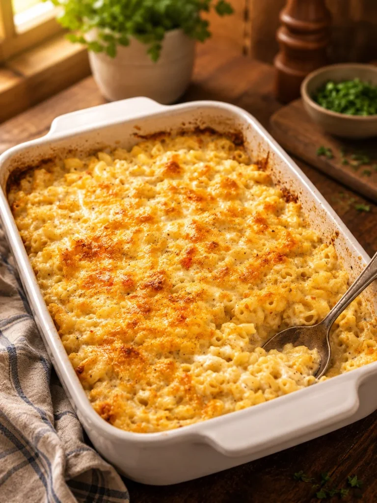 Baked 4-Ingredient Amish Ranch Macaroni in a casserole dish