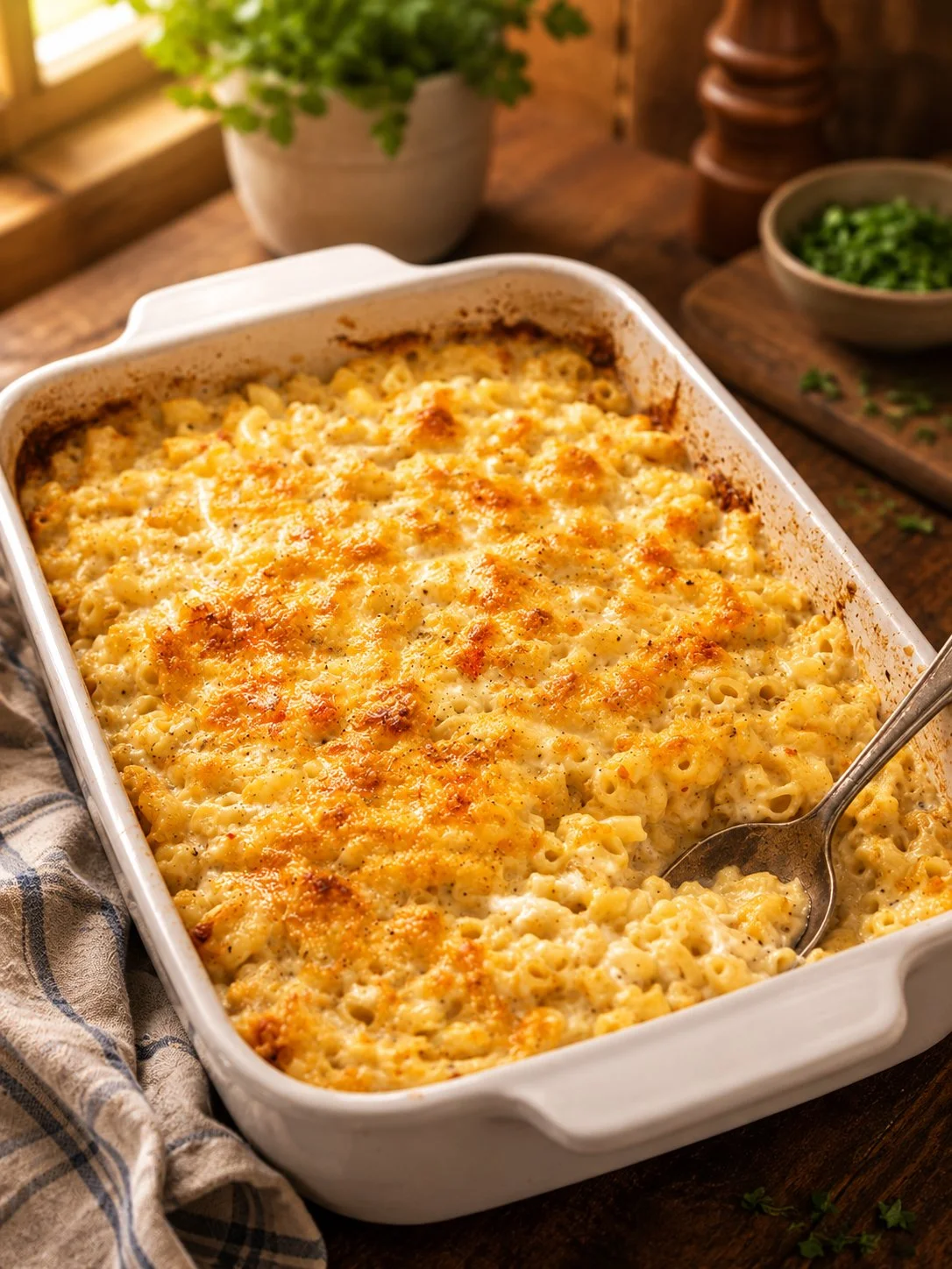 Baked 4-Ingredient Amish Ranch Macaroni in a casserole dish