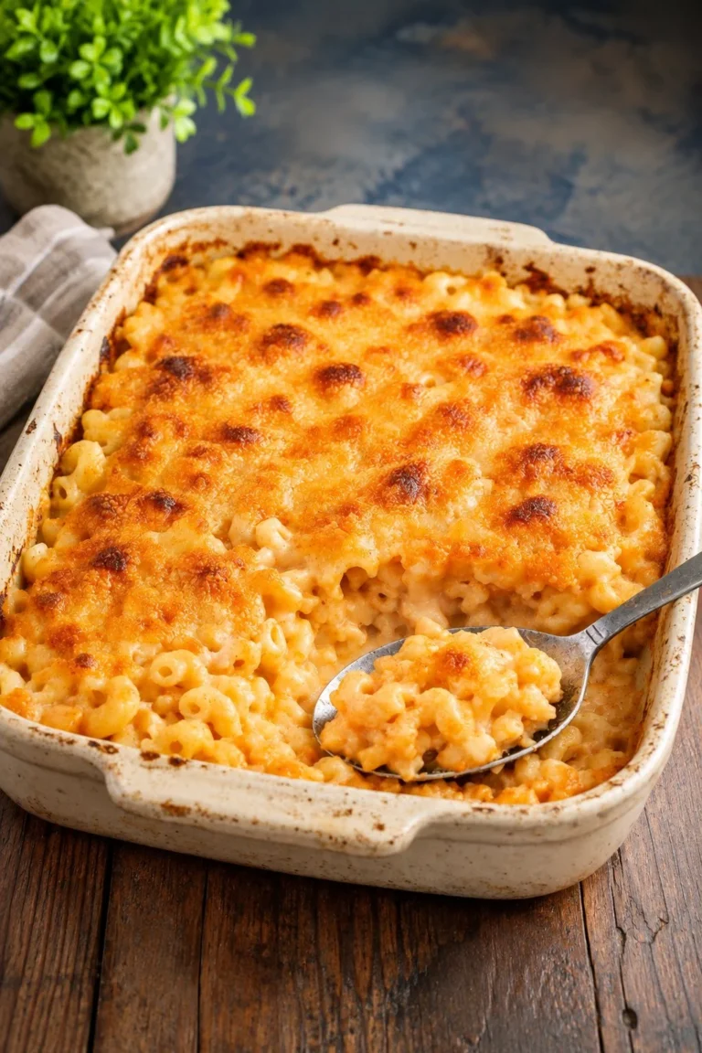 Oven Baked Amish Thousand Island Macaroni dish ready to serve.