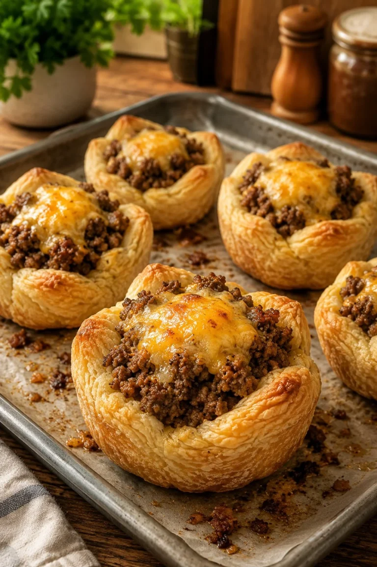 Oven baked beef crescent baskets ready to serve