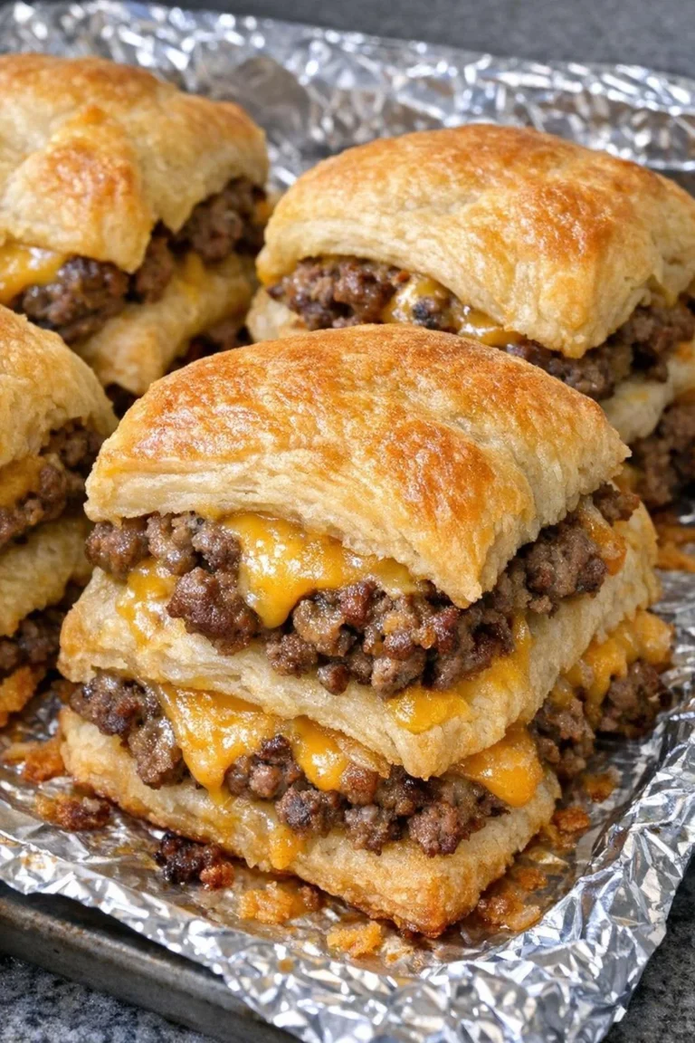 Oven Baked Beef Crescent Stacks served on a plate