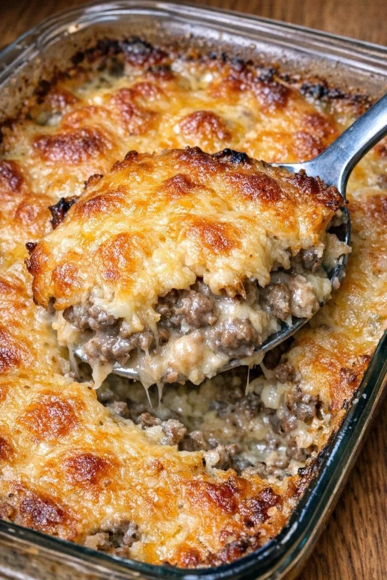 Oven baked 4-ingredient beef Harrington dish served on a plate
