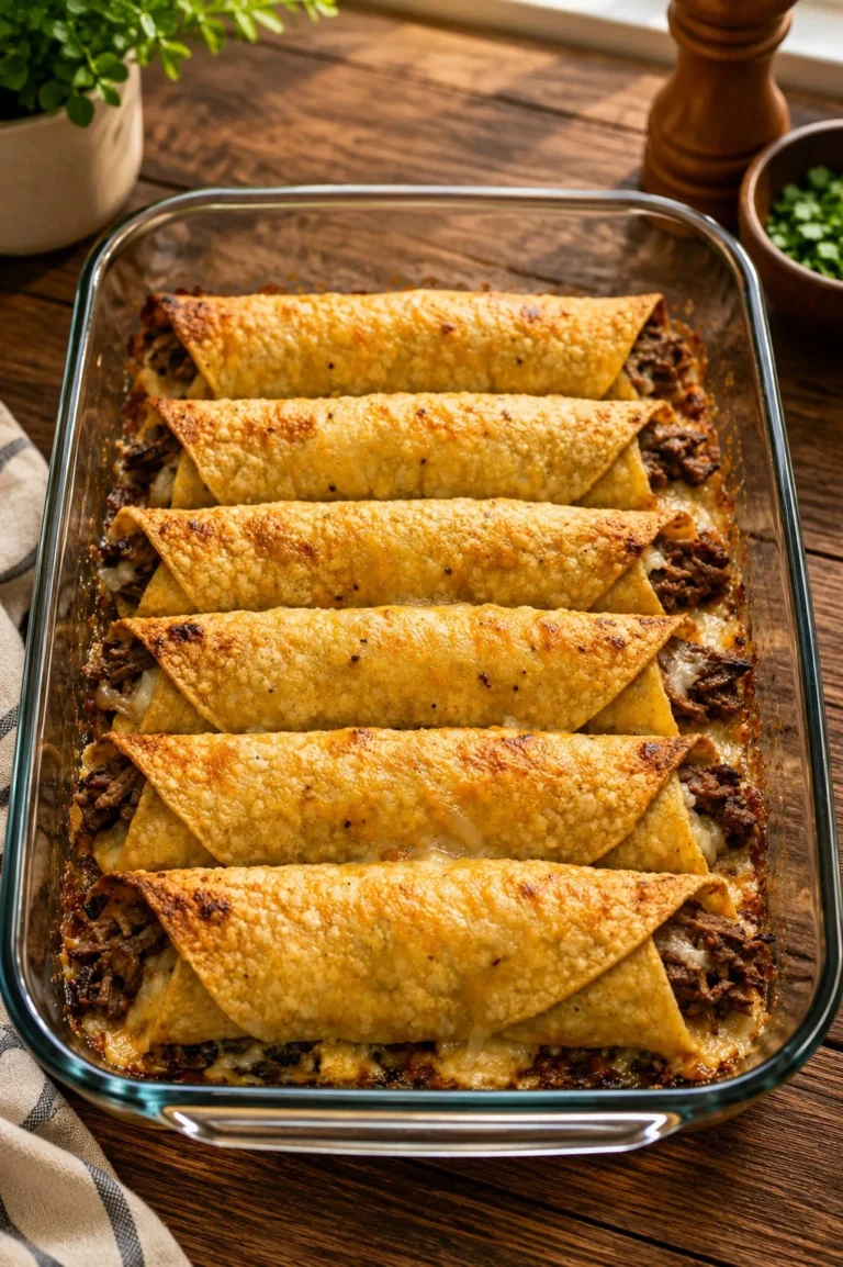 Delicious oven-baked beef taquitos with four ingredients on a plate