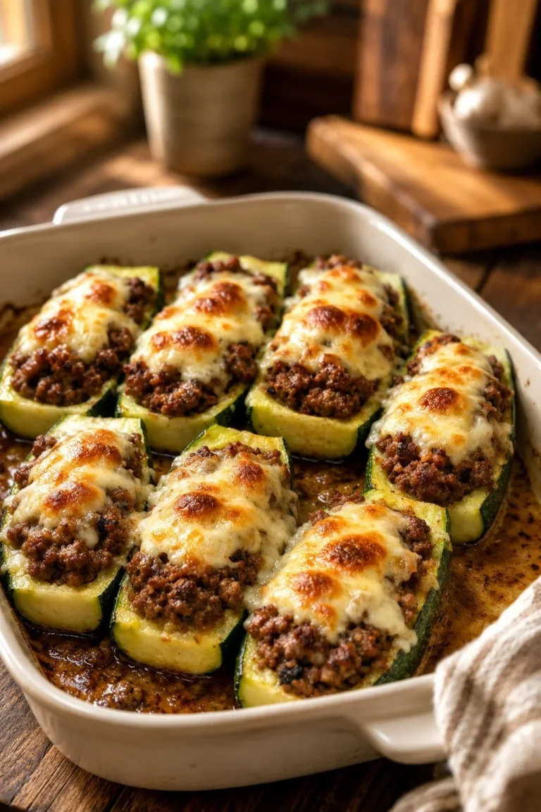 Oven baked 4-ingredient beef zucchini boats fresh out of the oven