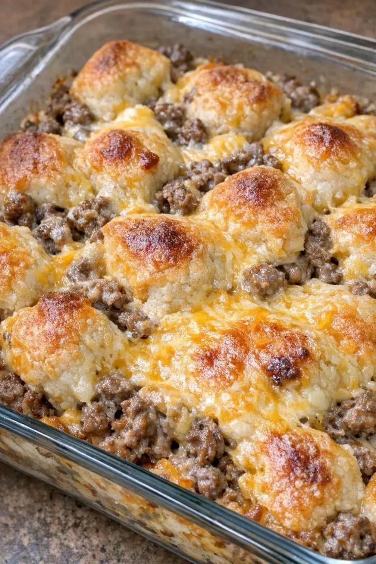 Delicious oven-baked 4-ingredient cheeseburger bake served in a casserole dish.