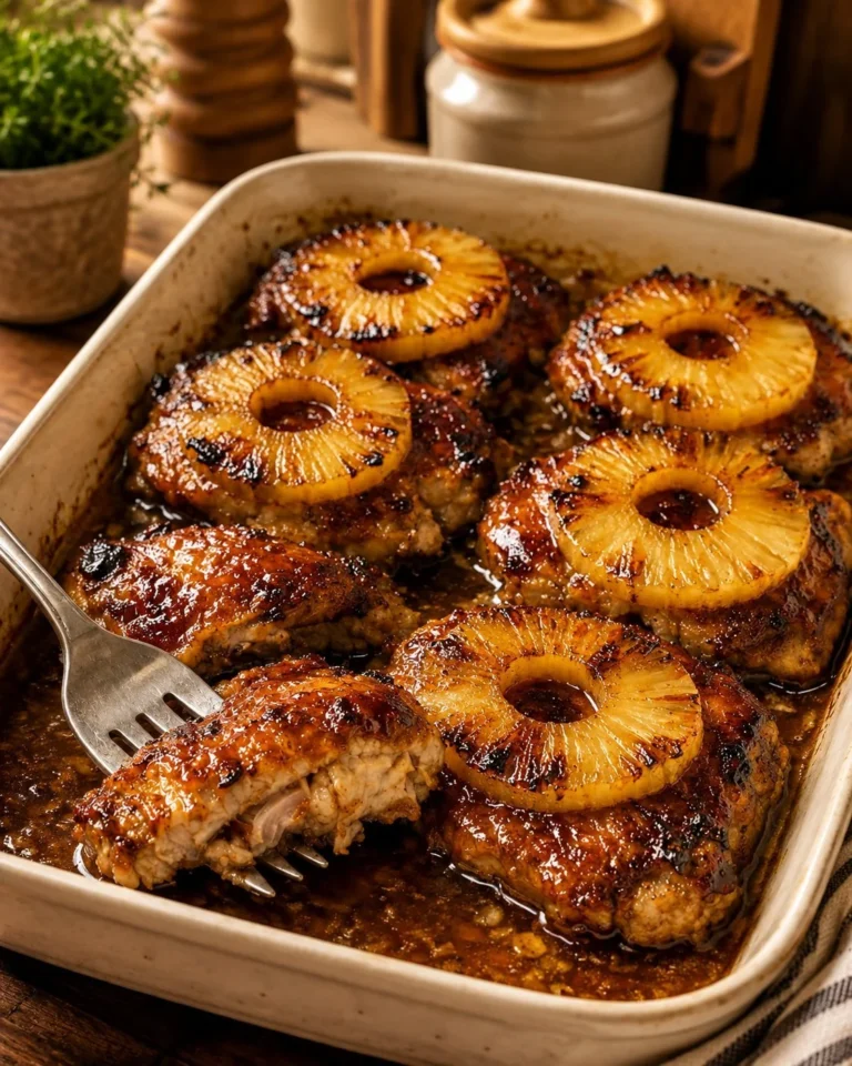 Delicious oven-baked 4-ingredient chicken Hawaii served on a plate.