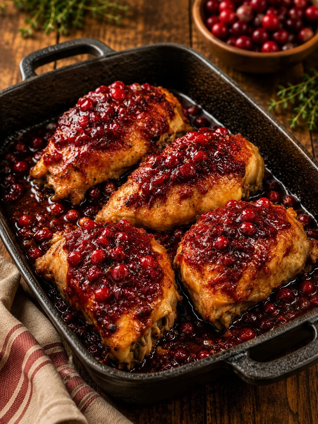 Oven-baked cranberry chicken dish with four simple ingredients