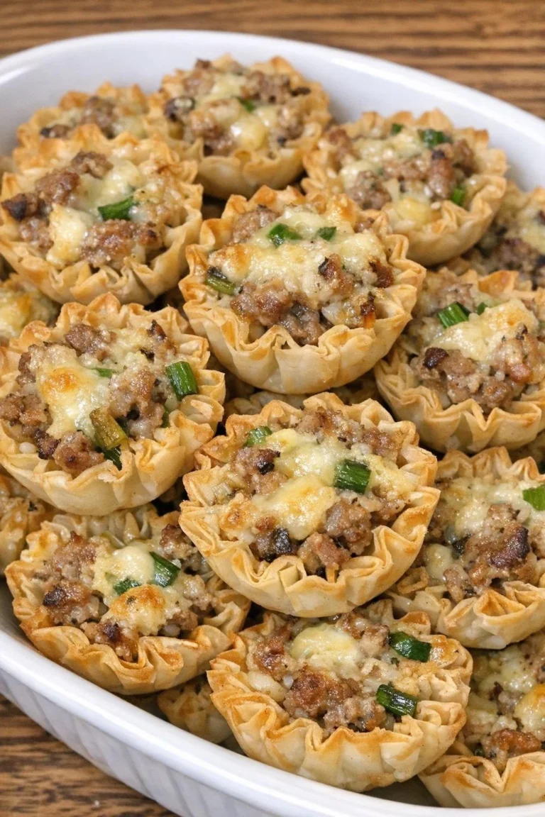 Crispy oven baked phyllo cups filled with savory ingredients
