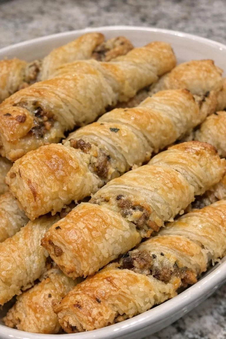Oven baked golden stuffed twists ready to be served at a party