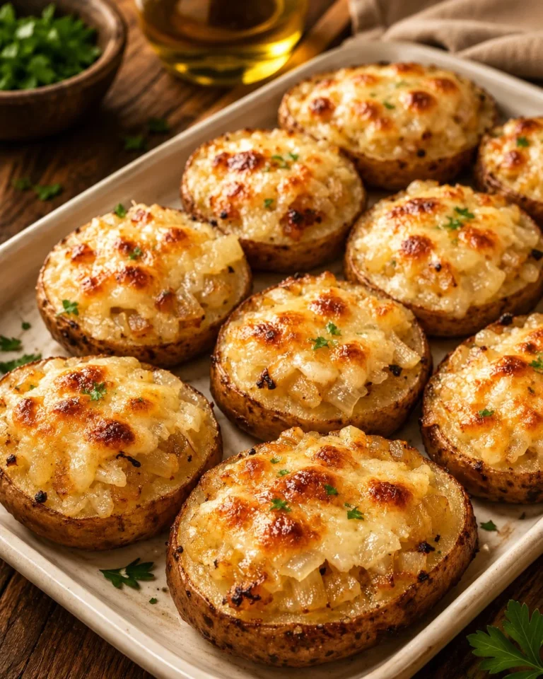Oven baked Swiss Onion Potato Bites made with 4 ingredients