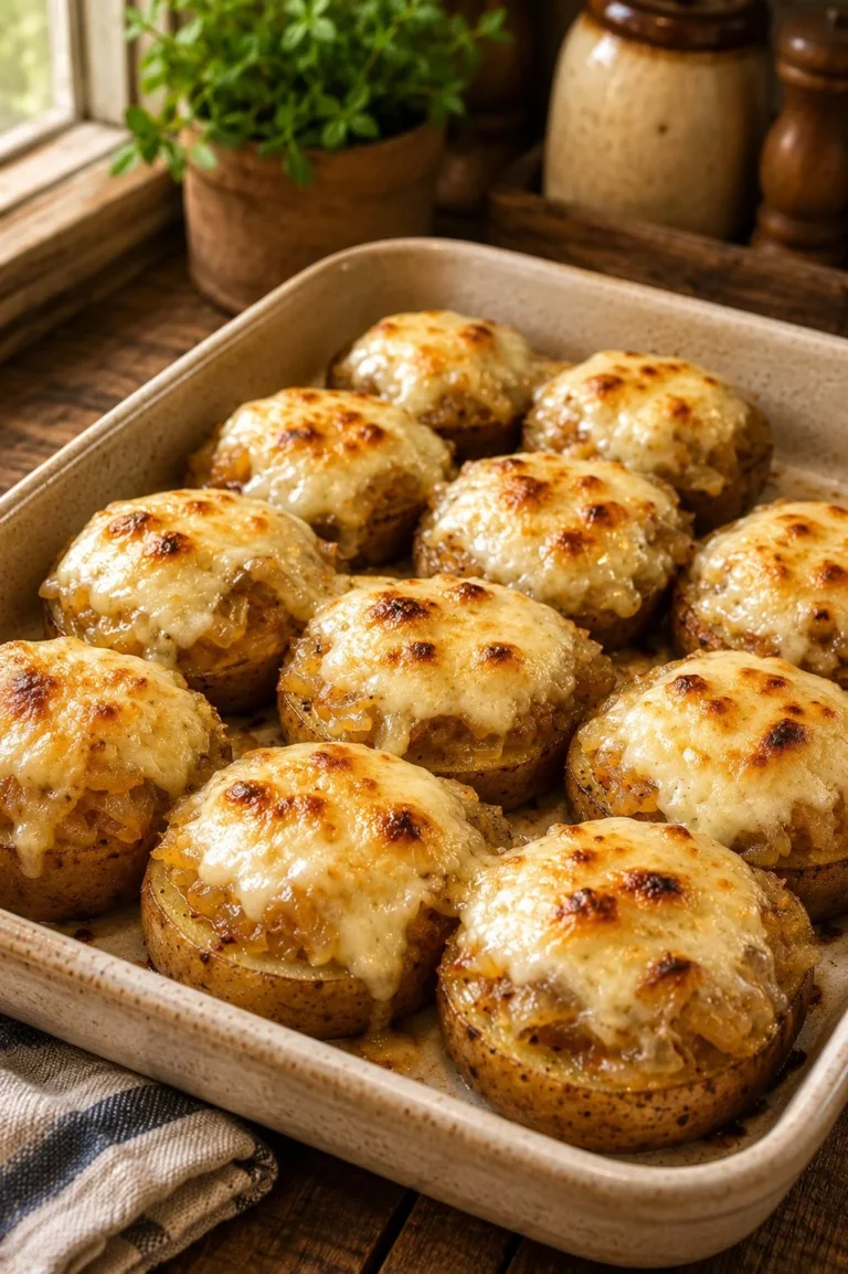 Oven-baked Swiss onion potato rounds topped with herbs.