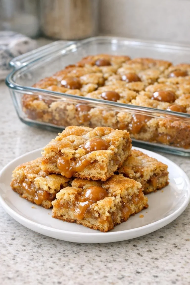 Delicious oven baked caramel apple bars made with 5 ingredients