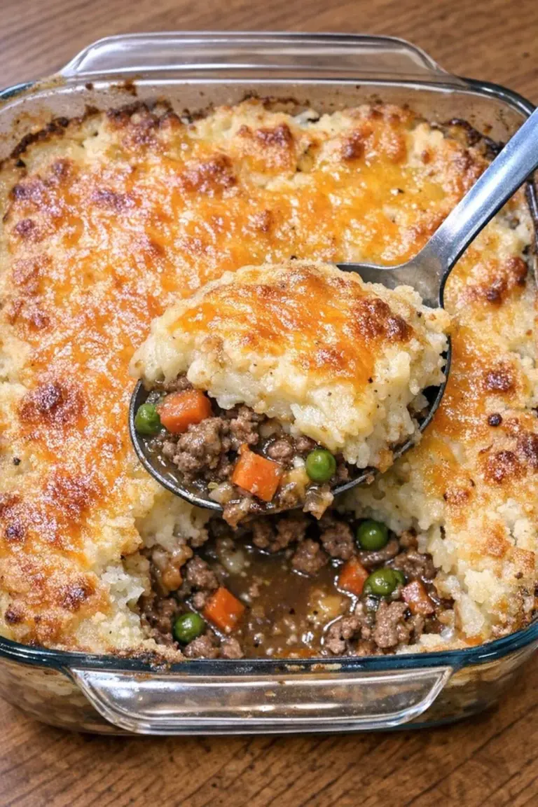 Oven Baked 5-Ingredient Shepherd's Pie Casserole served in a baking dish
