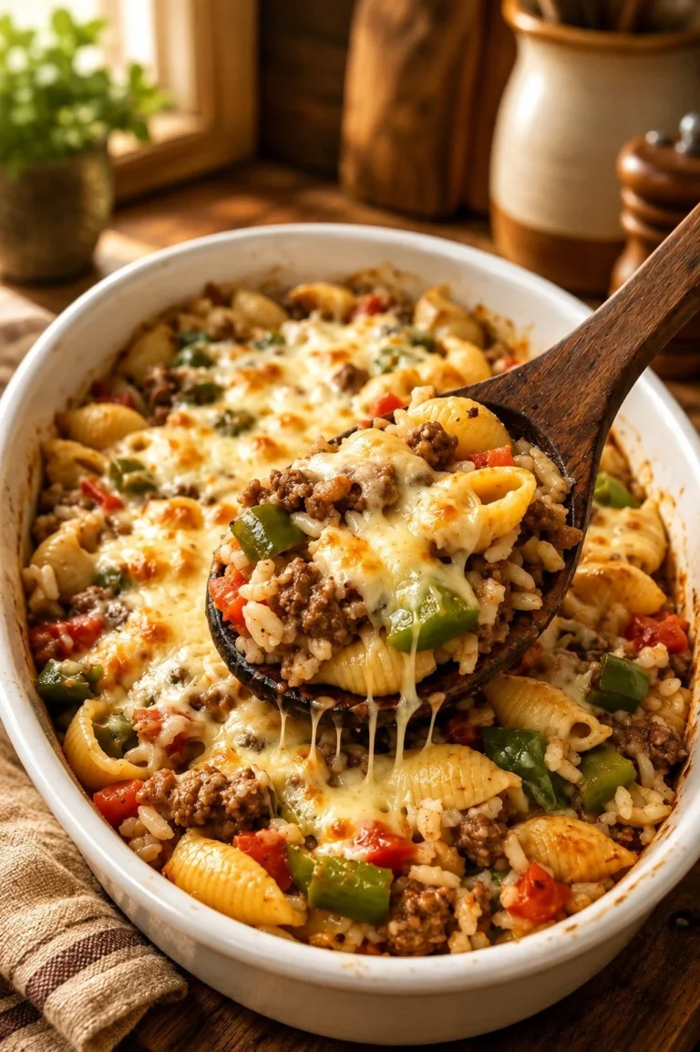 Delicious oven baked 5-ingredient stuffed pepper pasta topped with cheese