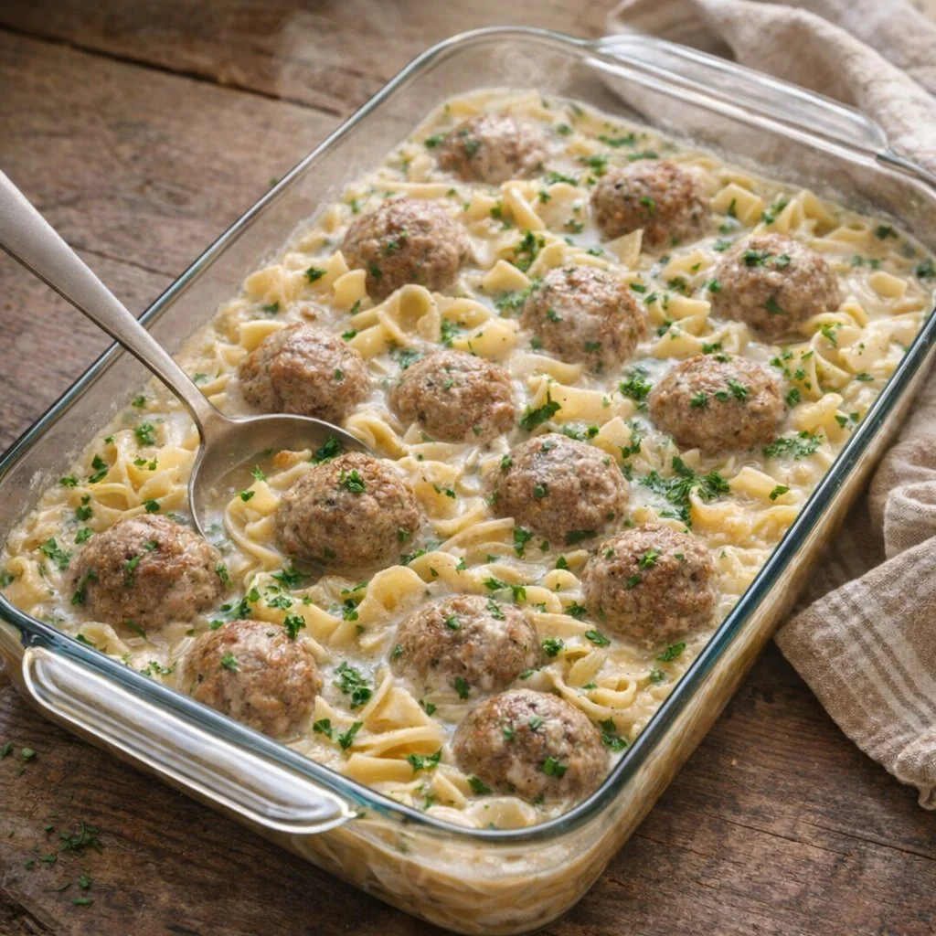 Delicious Oven Baked Amish Meatball Stew in a rustic bowl