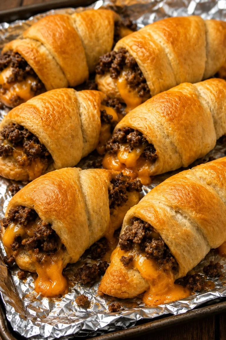 Delicious oven baked beef crescent roll-ups served on a plate.