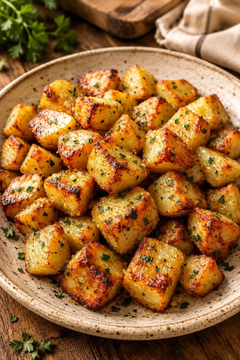 Oven baked butter roasted potatoes served in a dish
