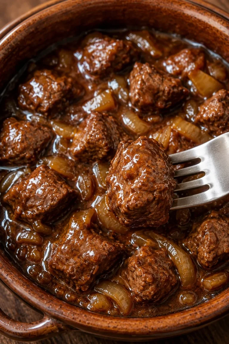 Delicious oven baked old fashioned beef and gravy served with mashed potatoes
