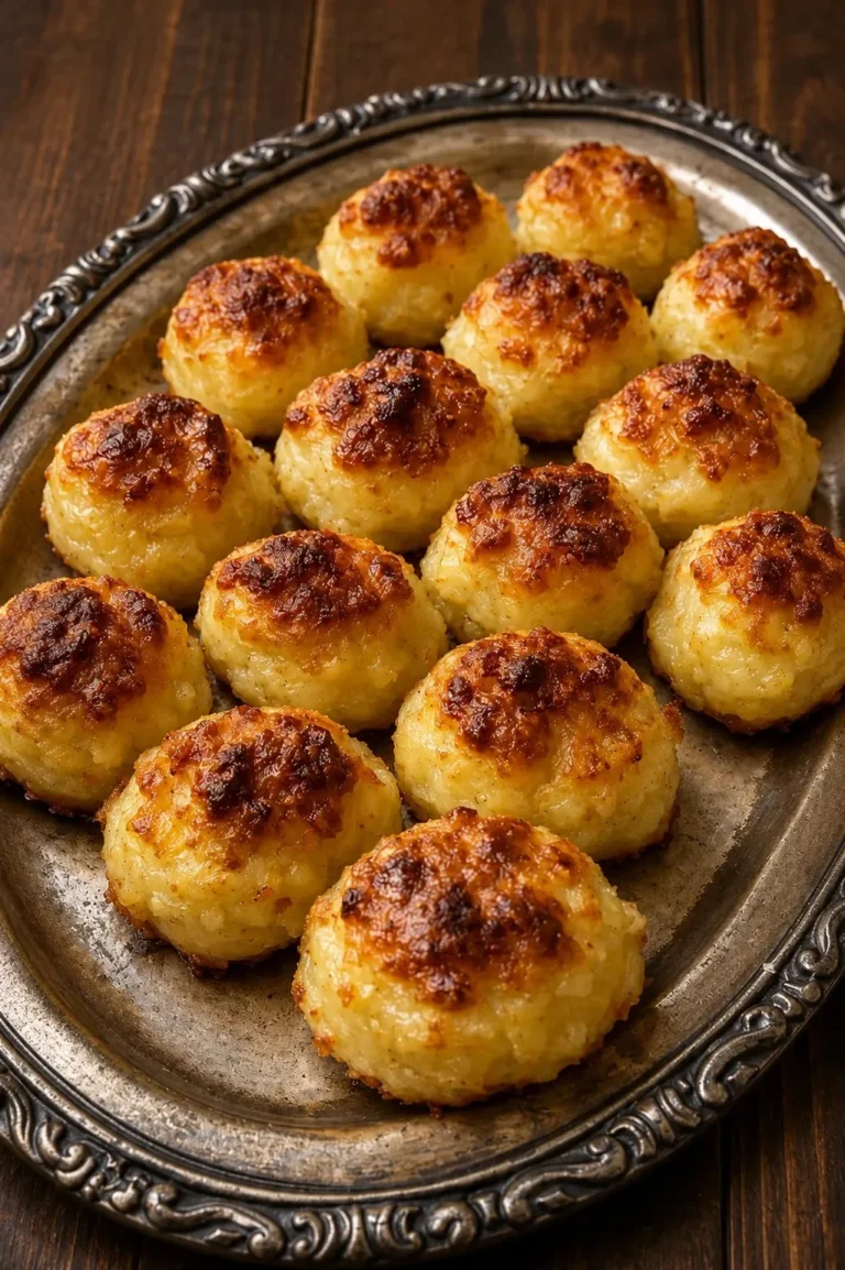 Crispy oven-baked party potato puffs on a serving platter