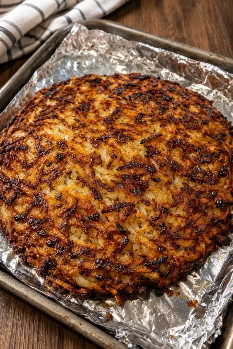 Oven-baked potato pancake bake served with toppings and garnishes
