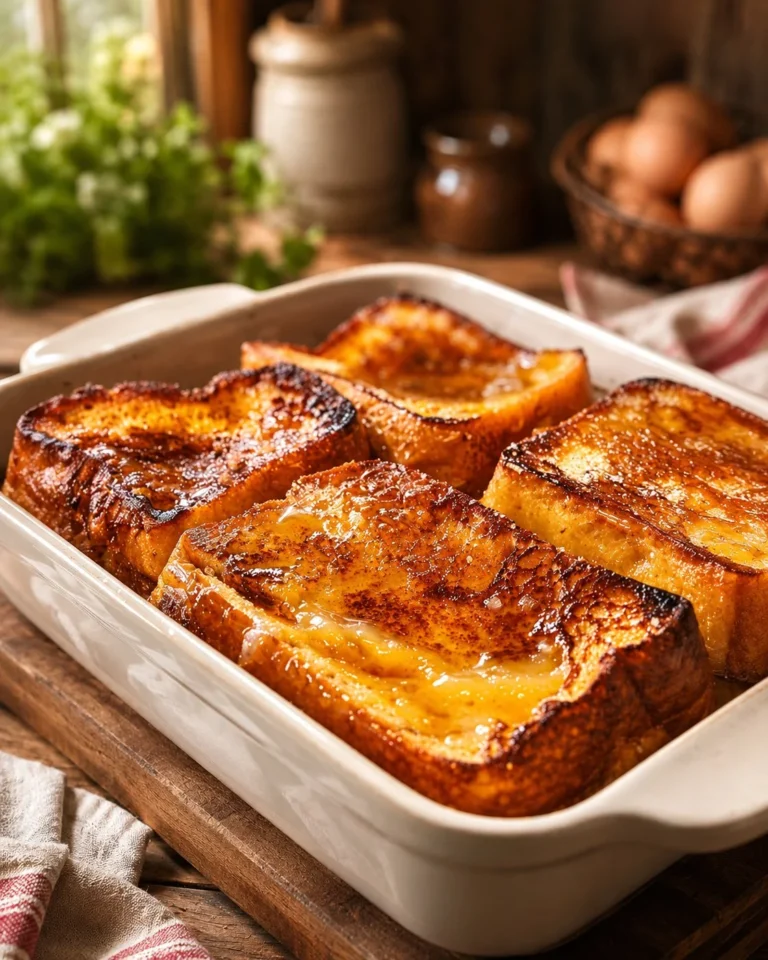 Delicious Overnight Crème Brûlée French Toast served with caramelized sugar topping.