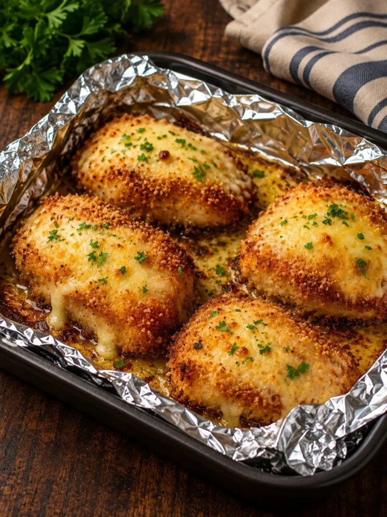 Delicious Parmesan Baked Pork Chops served on a plate with herbs