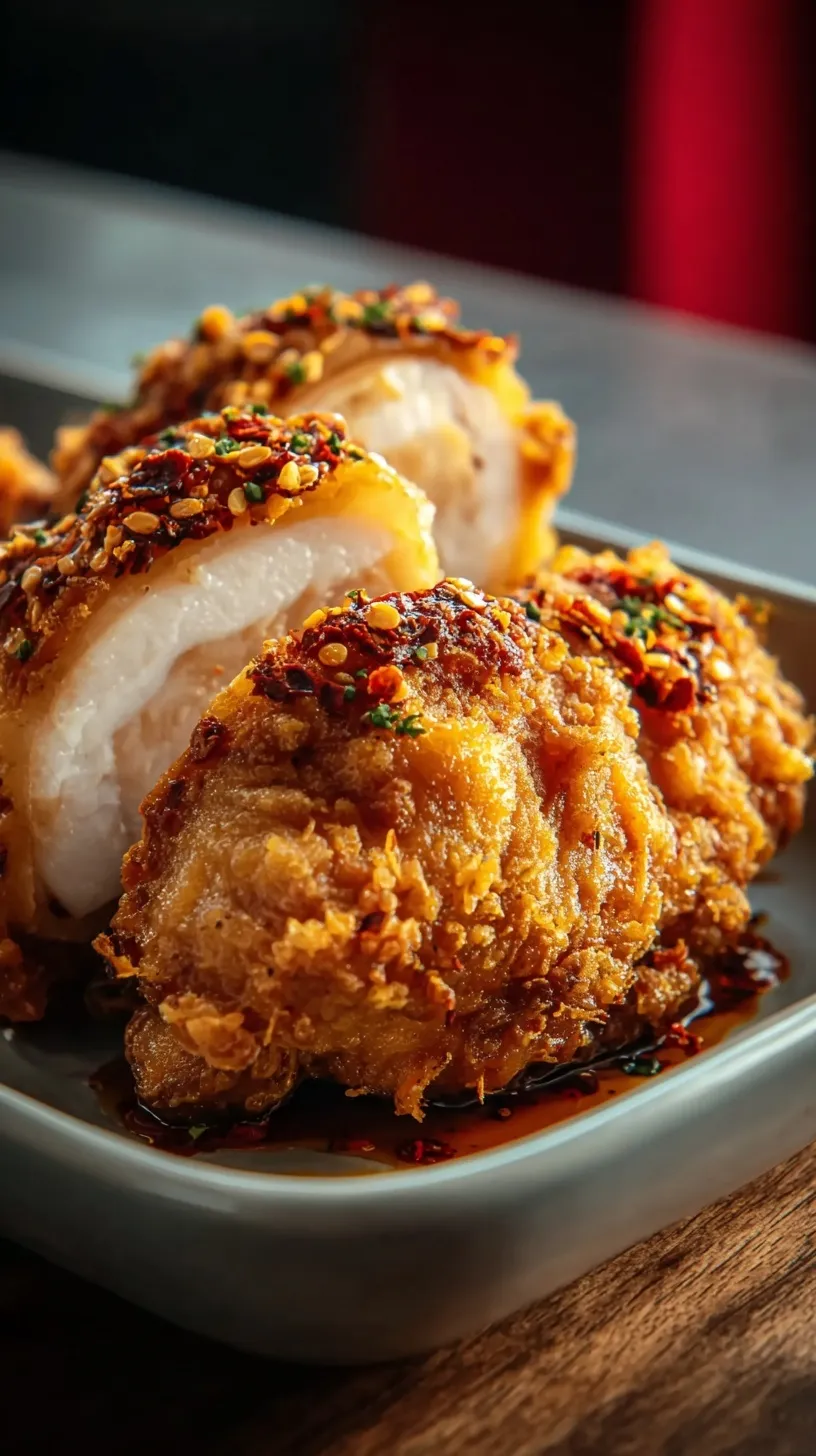 Golden brown fried Pastel Spicy Chicken pastries on a serving plate
