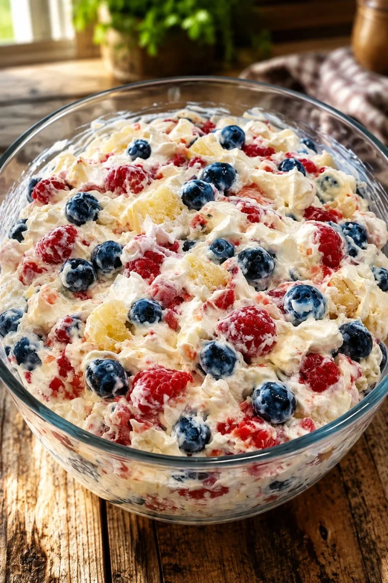Patriotic Berry Trifle with layers of berries and cream for festive celebrations