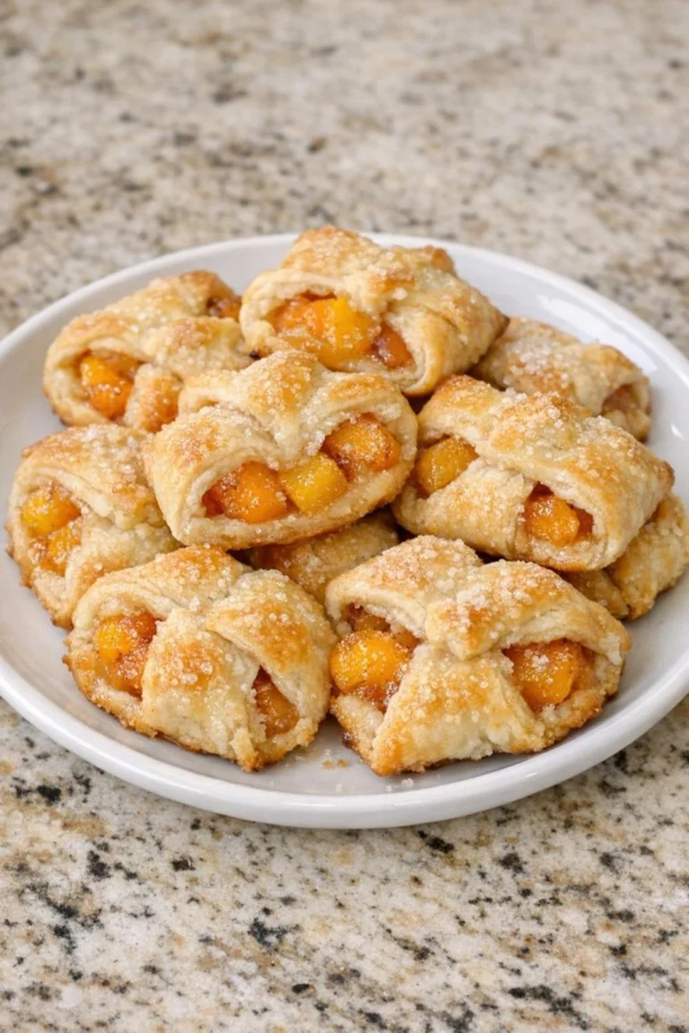 Delicious peach pie bites showcasing fresh peaches and flaky pastry crust.