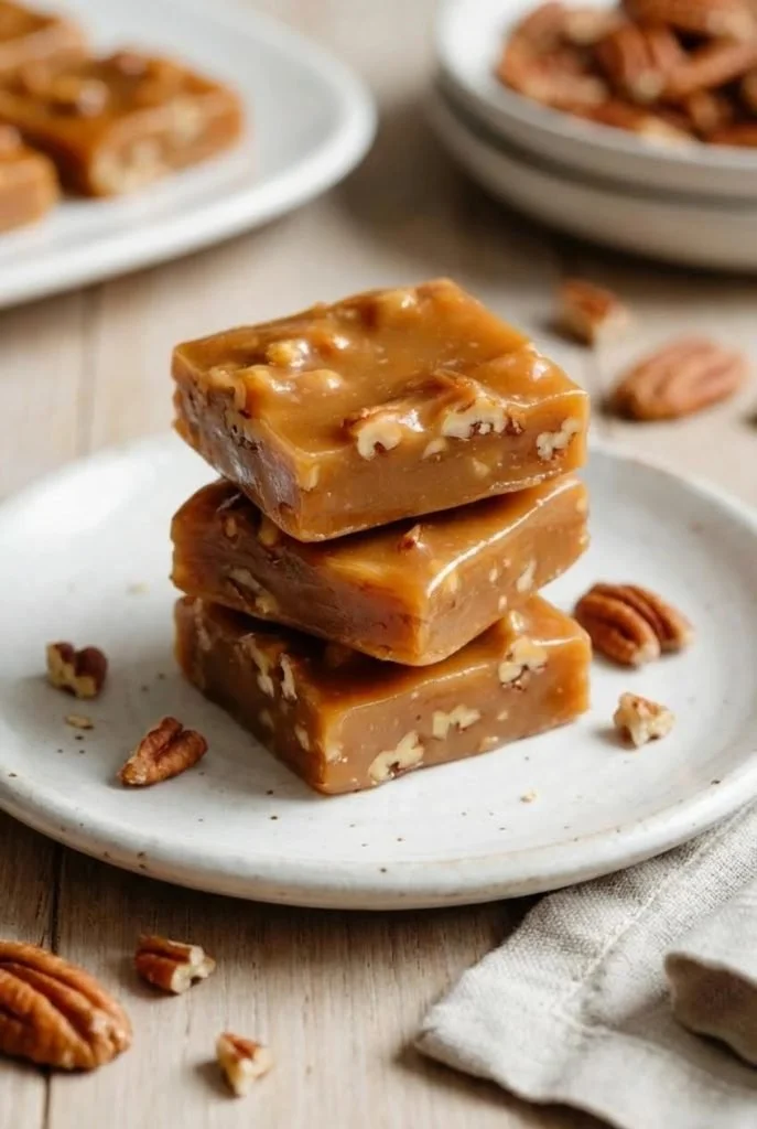 Delicious homemade pecan pralines with nuts and caramel