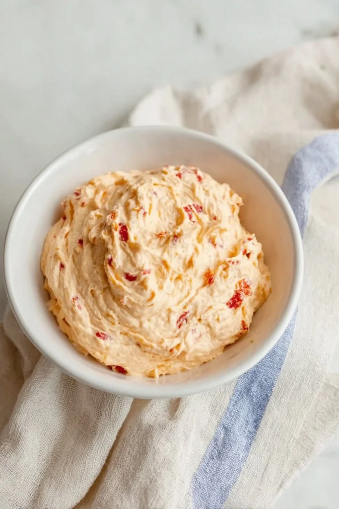Delicious homemade pimento cheese spread in a bowl with crackers