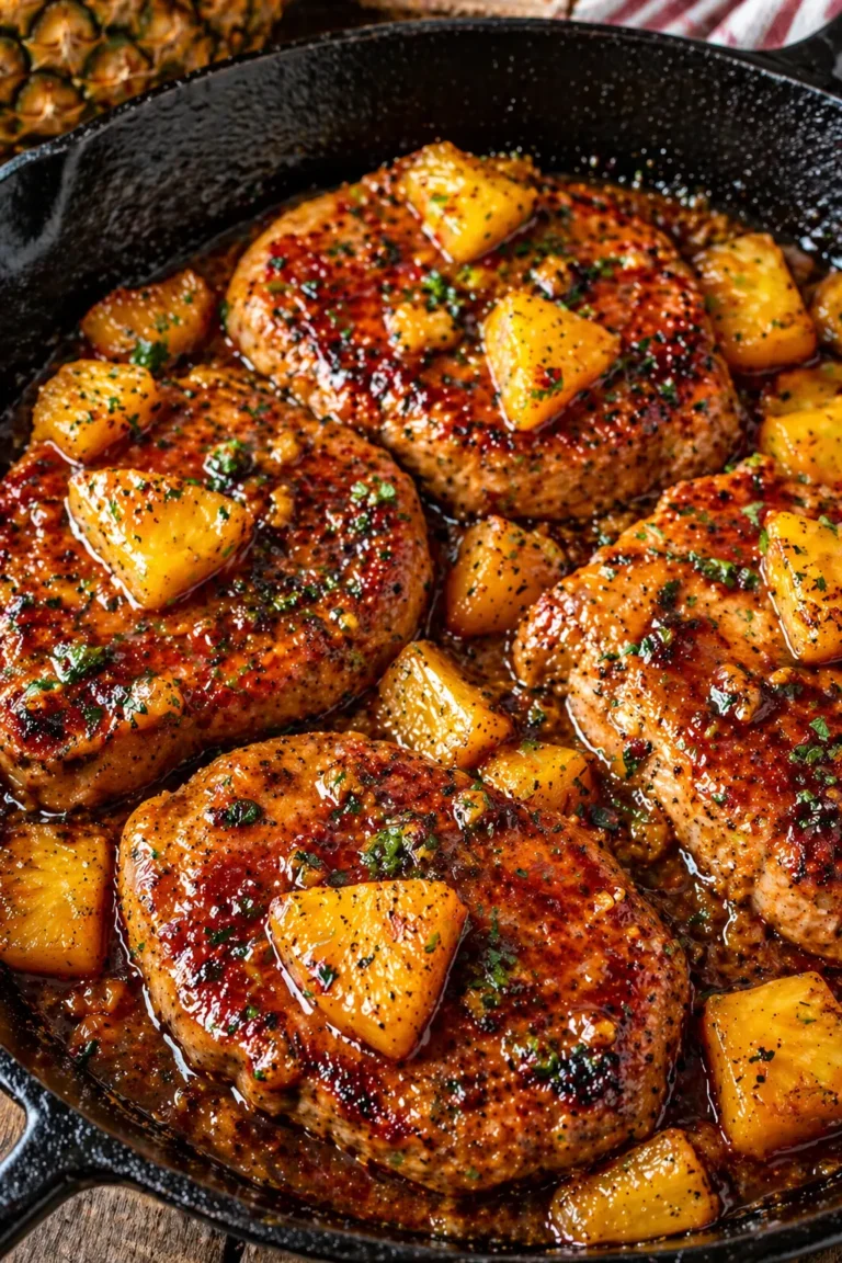 pineapple pork chops skillet with sauce