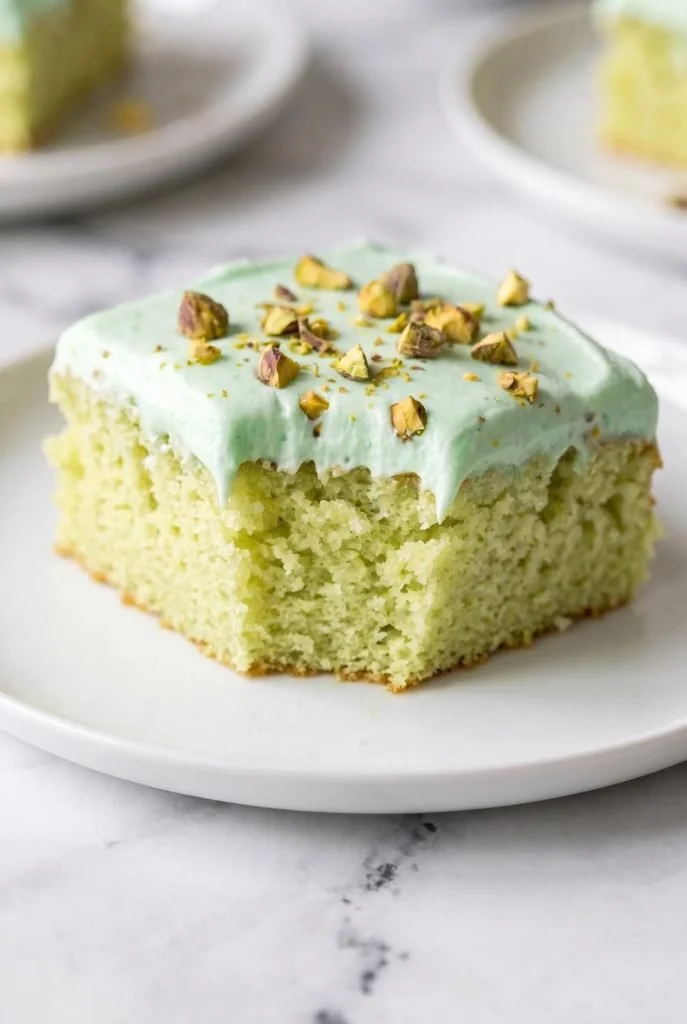 Delicious slice of Pistachio Pineapple Cake with vibrant colors and textures.
